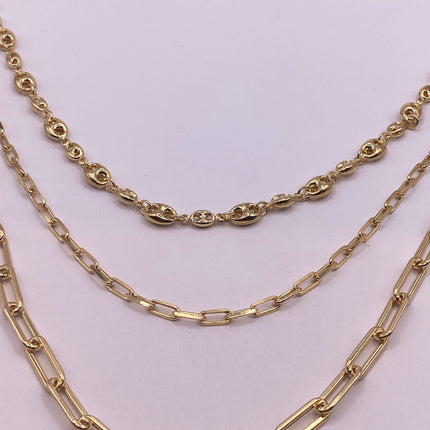 Vintage Gold Chain Link Necklace | 9K Gold Filled Layered Stacked Mariner Anchor Link Chain Necklaces | Multiple Long Lengths and Link Types