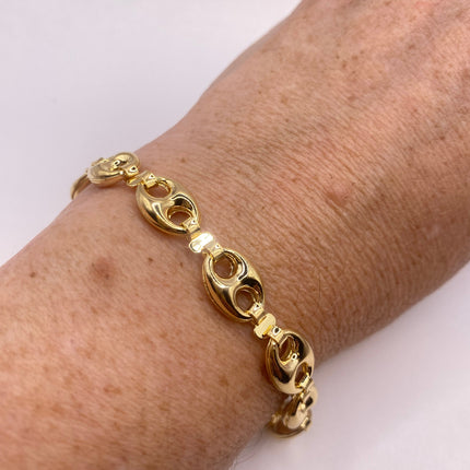 Vintage Gold Bracelet | 9k GF Flat Mariner Anchor Chain Link for Stacking Layered Everyday Jewelry