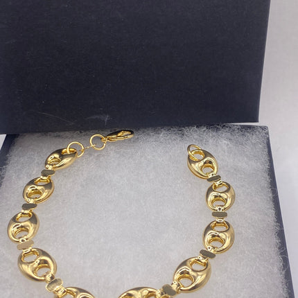 Vintage Gold Bracelet | 9k GF Flat Mariner Anchor Chain Link for Stacking Layered Everyday Jewelry