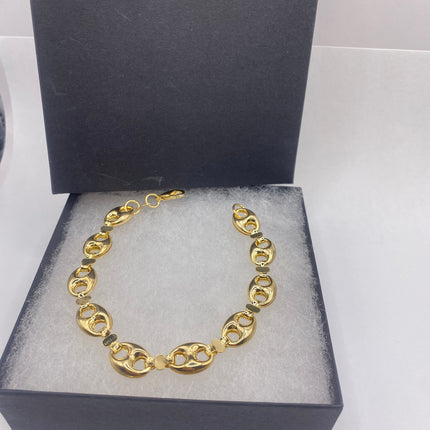 Vintage Gold Bracelet | 9k GF Flat Mariner Anchor Chain Link for Stacking Layered Everyday Jewelry