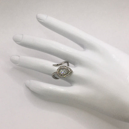 Vintage Crystal Stacking Eternity Promise Ring Wedding Band 925 Sterling Silver Adjustable
