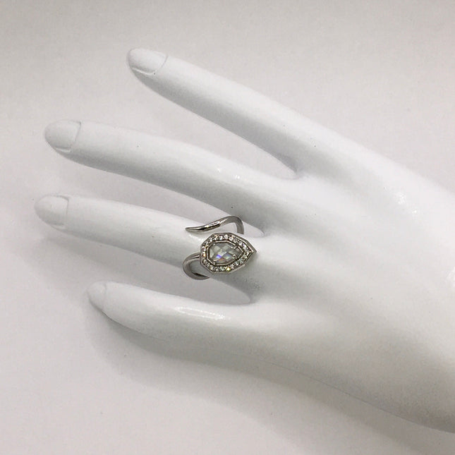 Vintage Crystal Stacking Eternity Promise Ring Wedding Band 925 Sterling Silver Adjustable