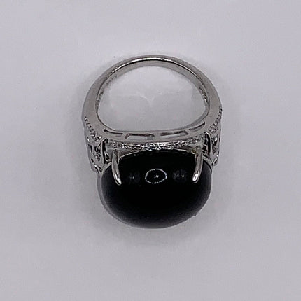 Vintage Black Onyx Cocktail Ring 925 Sterling Silver Band , Antique Style Design