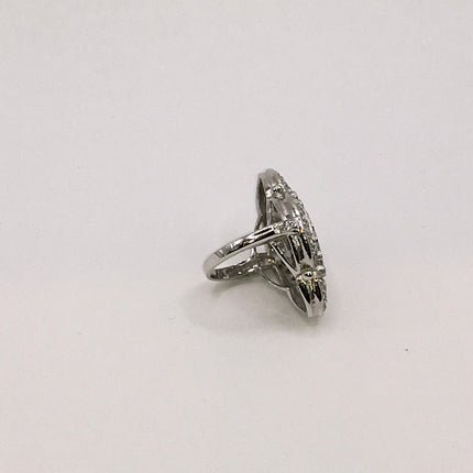 Vintage Silver Ring | Cubic Zirconia Clear Crystal Diamond Boho Cocktail | 925 Sterling Silver Antique Pave Set Wedding Band Statement Ring