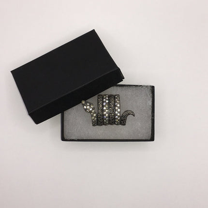 Vintage Silver Snake Ring | Clear Crystal Marcasite Eternity Serpent Ring | 925 Sterling Silver Wedding Band | Unique Gift