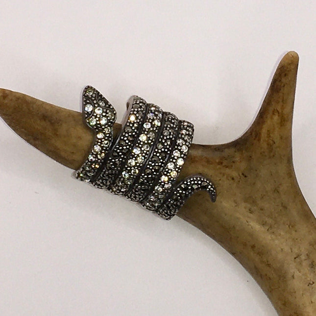Vintage Silver Snake Ring | Clear Crystal Marcasite Eternity Serpent Ring | 925 Sterling Silver Wedding Band | Unique Gift