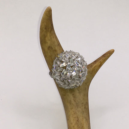 Vintage Crystal Cocktail Ring 925 Sterling Silver