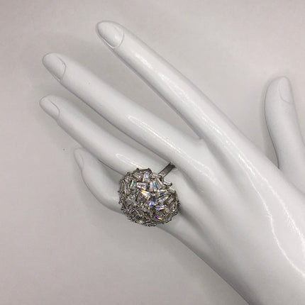 Vintage Crystal Cocktail Ring 925 Sterling Silver