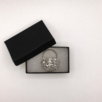 Vintage Crystal Cocktail Ring 925 Sterling Silver