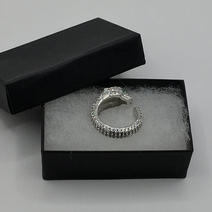 Vintage Crystal Cocktail Cougar Cat Ring 925 Sterling Silver