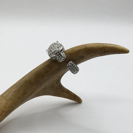 Vintage Crystal Cocktail Cougar Cat Ring 925 Sterling Silver