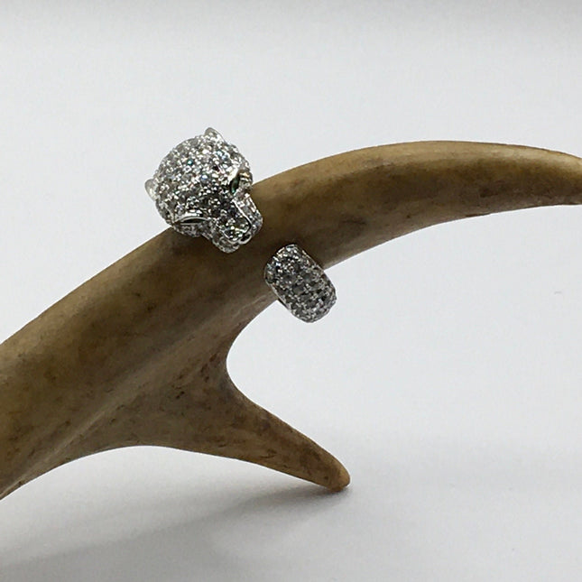 Vintage Crystal Cocktail Cougar Cat Ring 925 Sterling Silver