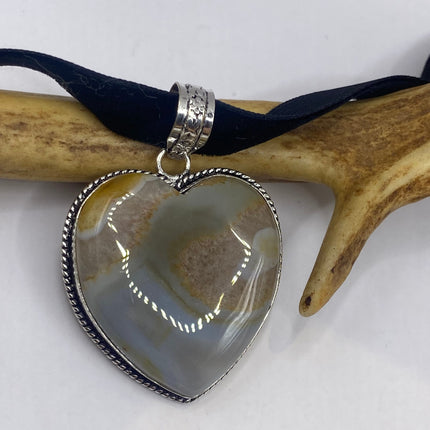Vintage Choker Boho Agate Heart Silver Necklace