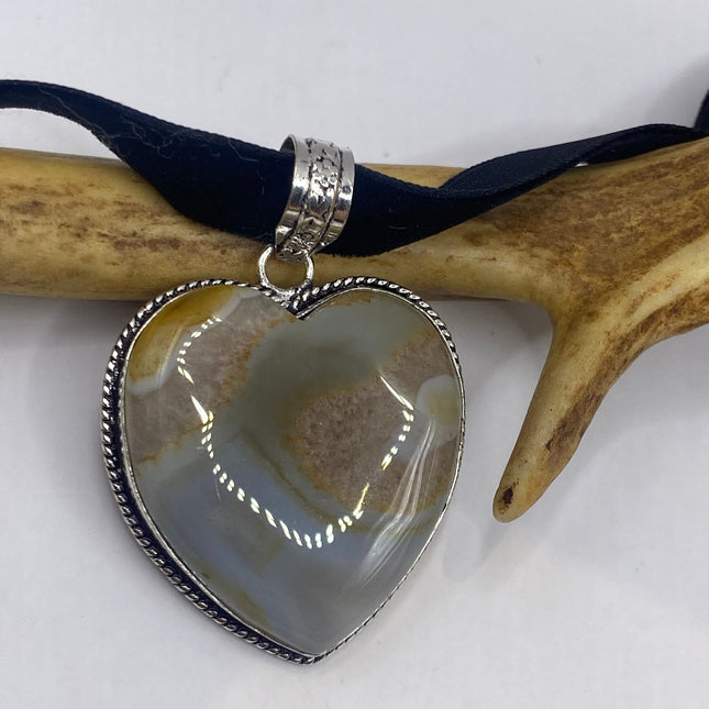 Vintage Choker Boho Agate Heart Silver Necklace