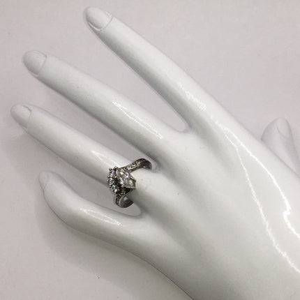 Vintage Crystal Stacking Engagement Promise Ring Wedding Band - 925 Sterling Silver