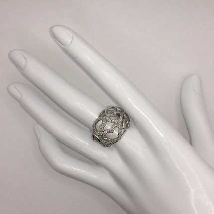 Vintage Crystal Cocktail Ring 925 Sterling Silver