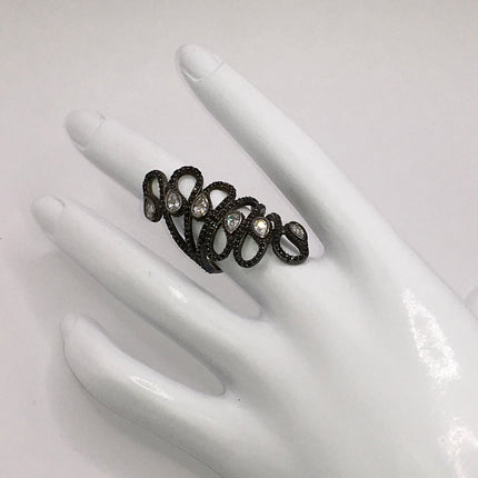 Vintage Crystal Statement Boho Cocktail Ring 925 Sterling Silver