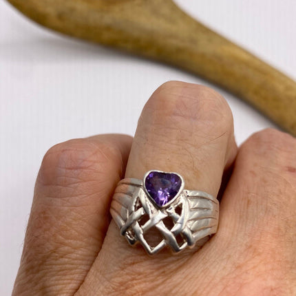 Vintage Purple Amethyst Ring Band 925 Sterling Silver