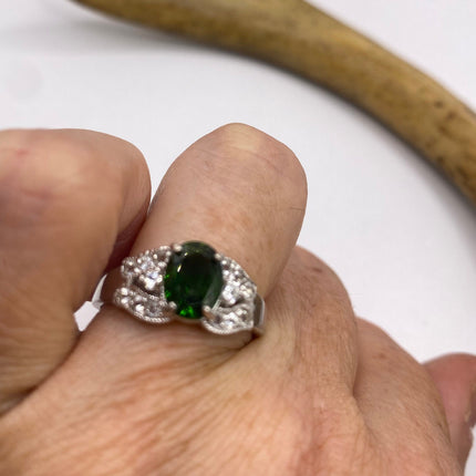 Vintage Green Chrome Diopside Ring Band 925 Sterling Silver