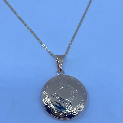 Vintage Gold Locket | Tiny Round Etched Engraved 9K Gold Filled Photo Memory Locket on Delicate Gold Chain | Small Photo Memory Necklace