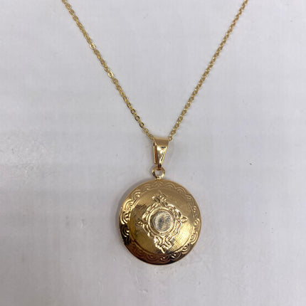 Vintage Gold Locket | Tiny Round Etched Engraved 9K Gold Filled Photo Memory Locket on Delicate Gold Chain | Small Photo Memory Necklace