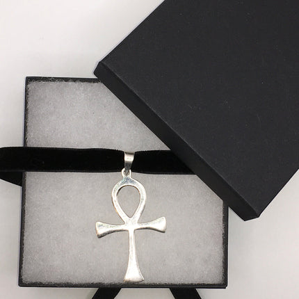 Vintage Ankh 925 Sterling Silver Black Velvet Choker Necklace