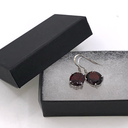 Vintage Silver Earrings | Garnet Gemstone 925 Sterling Silver Hook Dangle Drop Earrings