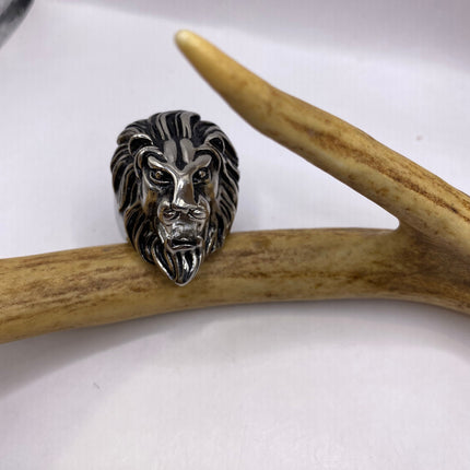 Vintage Boho Leo Lion Statement Ring Silver Stainless Steel, Antique Style Design