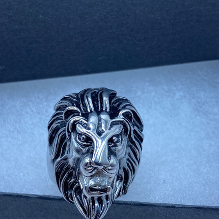 Vintage Boho Leo Lion Statement Ring Silver Stainless Steel, Antique Style Design