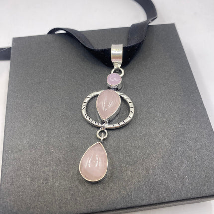 Vintage Pink Rose Quartz Choker Silver Necklace