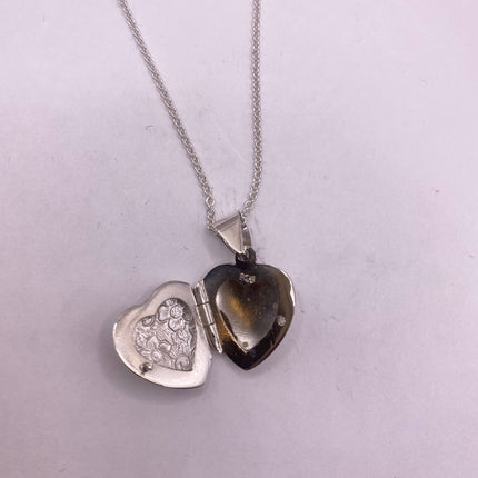 Vintage Silver Locket | Tiny Silver Heart Photo Memory Charm Pendant | 925 Sterling Silver Delicate Chain | Small Photo Mini Memory Necklace