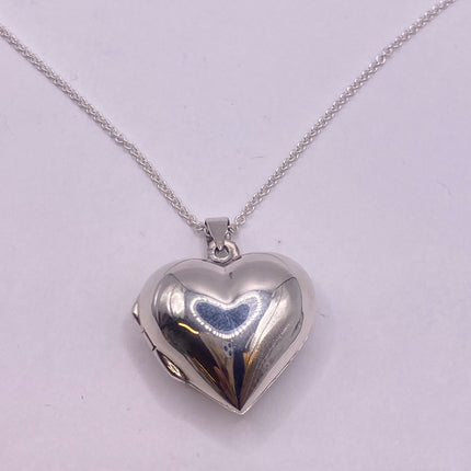 Vintage Silver Locket | Tiny Heart Pendant Charm Necklace | Delicate 925 Sterling Silver Chain | Small Photo Memory Necklace