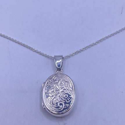 Vintage Silver Photo Locket | Tiny Etched Memory Charm Pendant | 925 Sterling Silver Delicate Chain Necklace | Perfect for Small Photos