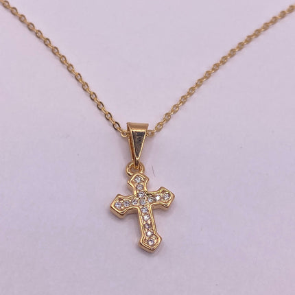 Vintage 9k Gold Filled Tiny Cross on a Gold Filled Chain Necklace - Diamond look, sparkle, minimalist, antique design