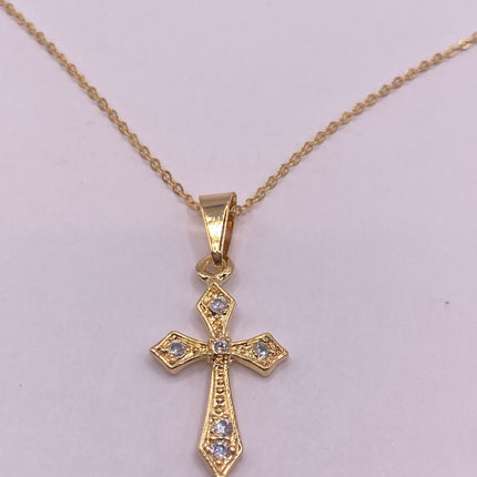 Vintage 9k Gold Filled Tiny Cross on a Gold Filled Chain Necklace