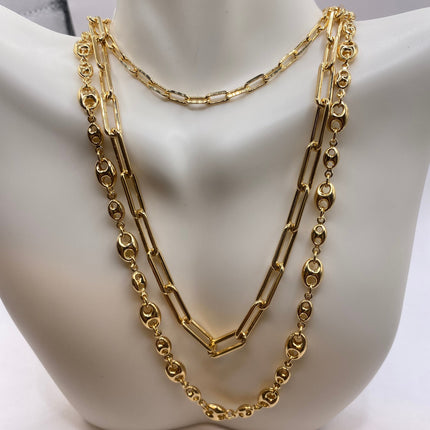 Vintage Gold Chain Link Necklace | 9K Gold Filled Layered Stacked Mariner Anchor Link Chain Necklaces | Multiple Long Lengths and Link Types