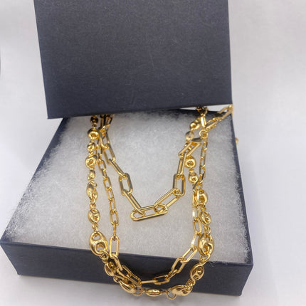 Vintage Gold Chain Link Necklace | 9K Gold Filled Layered Stacked Mariner Anchor Link Chain Necklaces | Multiple Long Lengths and Link Types