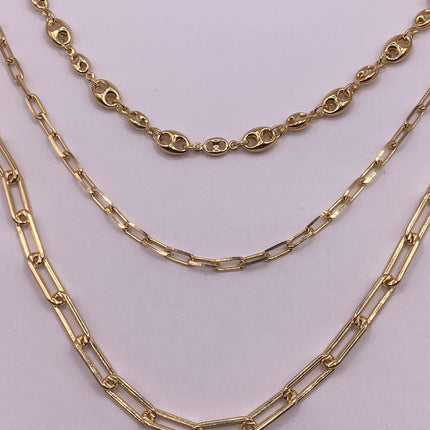 Vintage Gold Chain Link Necklace | 9K Gold Filled Layered Stacked Mariner Anchor Link Chain Necklaces | Multiple Long Lengths and Link Types