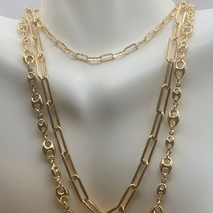 Vintage Gold Chain Link Necklace | 9K Gold Filled Layered Stacked Mariner Anchor Link Chain Necklaces | Multiple Long Lengths and Link Types