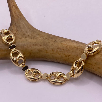 Vintage Gold Bracelet | 9k GF Flat Mariner Anchor Chain Link for Stacking Layered Everyday Jewelry