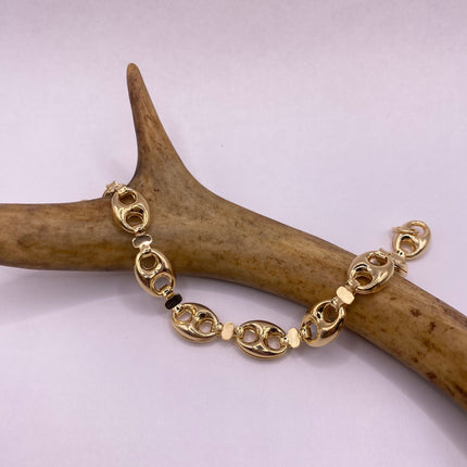 Vintage Gold Bracelet | 9k GF Flat Mariner Anchor Chain Link for Stacking Layered Everyday Jewelry