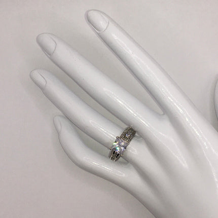 Vintage Crystal Stacking Eternity Promise Ring Wedding Band 925 Sterling Silver