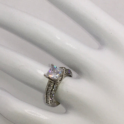 Vintage Crystal Stacking Eternity Promise Ring Wedding Band 925 Sterling Silver