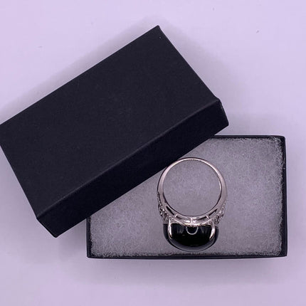Vintage Black Onyx Cocktail Ring 925 Sterling Silver Band , Antique Style Design