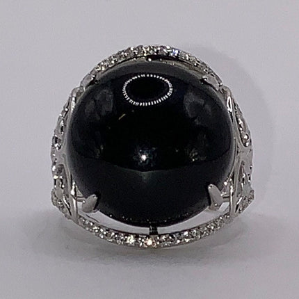 Vintage Black Onyx Cocktail Ring 925 Sterling Silver Band , Antique Style Design