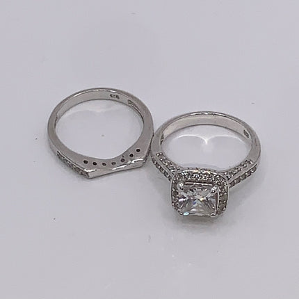 Vintage Crystal Stacking Eternity Promise Ring Wedding Band 925 Sterling Silver