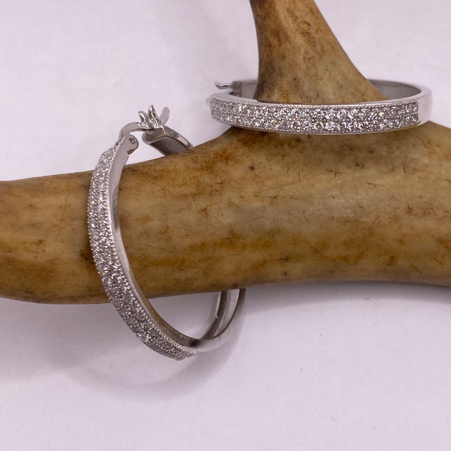 Vintage Silver Earrings | White Sapphire Tiny Hoop Loop Earrings | 925 Sterling Silver