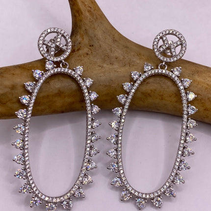 Vintage Silver Earrings | White Sapphire Hoop Loop Chandelier Earrings | 925 Sterling Silver