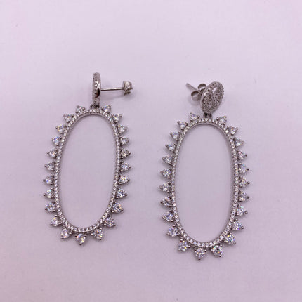 Vintage Silver Earrings | White Sapphire Hoop Loop Chandelier Earrings | 925 Sterling Silver