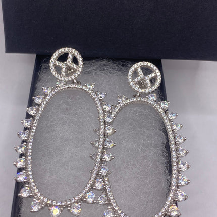Vintage Silver Earrings | White Sapphire Hoop Loop Chandelier Earrings | 925 Sterling Silver